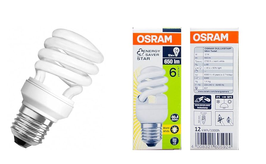 OSRAM DULUX TWIST 12W/865 E27 ENERGY SAVER - Daylight twist energy-saving compact fluorescent lamp featuring E27 base, ideal for general lighting with excellent energy performance